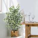 Yepdin Artificial Ficus Tree - 4 FT Tall Silk Fake Tree with Pot - Lifelike Foliage & Branches for Indoor/Outdoor Decor