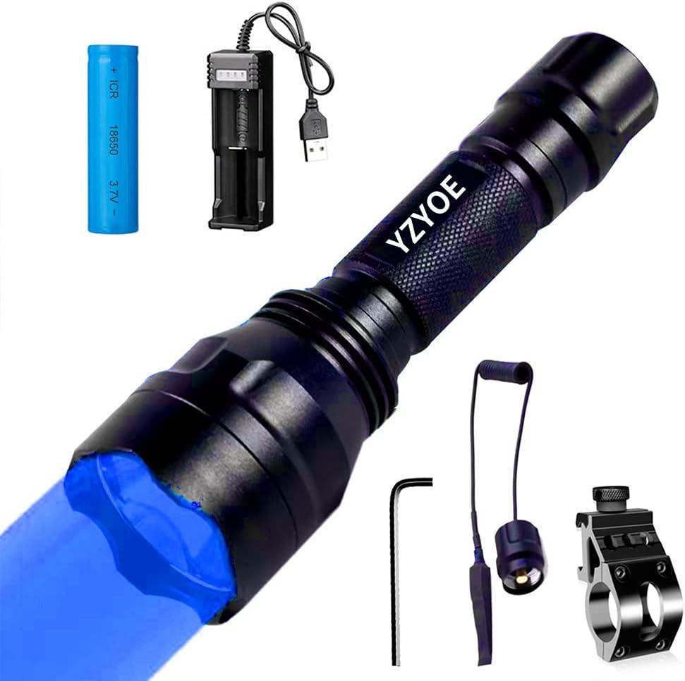 Rechargeable Blue Light Tactical Flashlight1000 Yards Blue Night Vision LED Light kit, Universal Picatinny Rail Mount with Pressure Switch for Long Distance Night Observation.