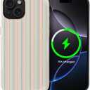for iPhone 15 Case for Women Girl Men Boy, Compatible with MagSafe, Shockproof Soft Silicone & Hard PC Shell Protective Case for iPhone 15 - Pastel Stripe Aesthetic Beachy