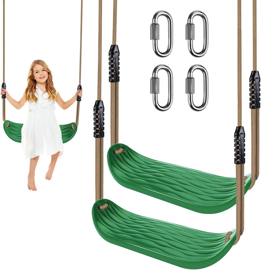 BeneLabel 2 Packs 220LB Capacity Swing Seat Set with Adjustable Length Rope 50 to 80 inch Green Swingset Swings Heavy Duty Playground Swing Set Seats for Outdoor Indoor
