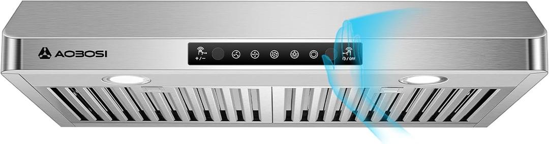 AAOBOSI Range Hood 30 inch Under Cabinet, (Upgraded)800-CFM Gesture Sensing/Touch Control/Motor,3 Speed Range Hood with LED Lights Exhaust Fan, Stainless Steel Kitchen Vent Hood