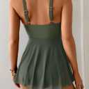 B2prity Women's One Piece Swim Dress Swimsuit Tummy Control V Neck Swimdress Mesh Bathing Suit Skirt U Ring Swimwear (Green, XL)