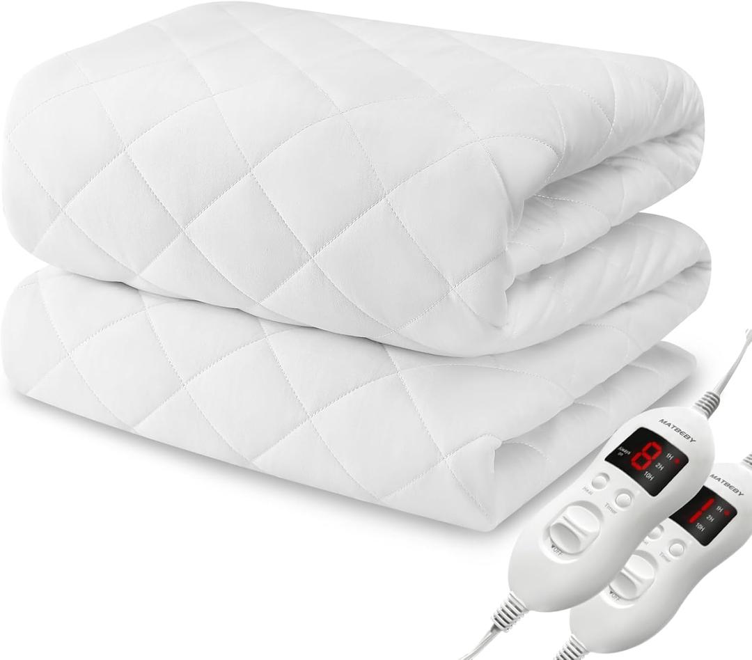 Heated Mattress Pad King Size, Electric Mattress Pad Cover w/Dual Control 8 Heating Settings, Bed Warmer w/ 4 Auto Shut Off Settings, UL Certified, Deep Pocket, Machine Washable, White (White - Diamond)