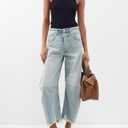 Allimy Women's Jeans High Waisted Rise Ripped Baggy Loose Fit Ankle Barrel Y2K Boyfriend Horseshoe Raw Hem Wide Leg Jeans for Women Trendy 2026 Denim Capri Pants Light Blue, Size 10