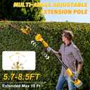 Pole Hedge Trimmer Cordless for Dewalt 20V Max Battery (No Battery), 2-in-1 Brushless 12" Hedge Trimmer and 3.9" Grass Shear with 8.5FT Extension Pole, 15Ft Long Reach for Tree Shrub Pruning