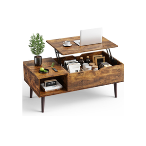 OLIXIS Wood Lift Top Coffee Table with Hidden Compartment and Large Storage Shelf, Lift Tabletop Dining Center Table for Home Living Room Office, Natural Wood