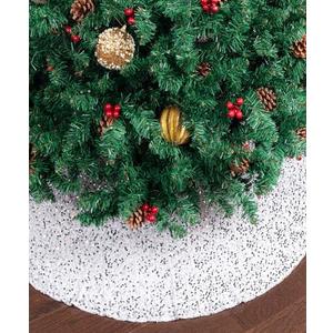 Mr. Pen- Silver Sequin Christmas Tree Skirt and Tree Collar, 24 Inch Base Cover, 24.8 Inch Foldable Sparkling Sequin Trees Skirt Collar, Christmas Skirt Tree