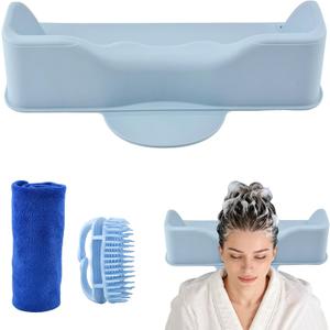 Hair Washing Station,Portable Hair Washing Basin for Sink or Bathtub,Silicone Shampoo Bowl with Scalp Massager,Tear-Free Shampoo Bowl with Suction Cups for Elderly Pregnant