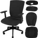 Tallew 4 Pcs Office Chair Covers Set Computer Universal Protective Stretchable Chair Seat Covers Desk Armrest Cover Pads Office Cushion Backrest for Rotating(Regular,Black)