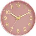 Wall Clock 12 Inch Silent Wall Clocks Battery Operated-Modern Non Ticking Analog Clock Decorative for Kitchen Bedroom Office (Pink Gold)