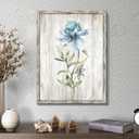 UTOP-art Framed Flower Wall Art Print: Blossom Floral Picture Prints on Rustic Wooden Textured Artwork Painting for Living Room (24'' x 18'' x 1 Panel)