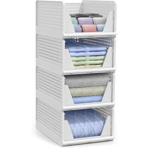Sorbus 4 Pack Medium Shelf Organizer with Open Front Design Under Shelf for Closet Bathroom Kitchen Garage Plastic Stackable Storage Baskets, Size 2
