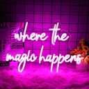 Neonawall Where The Magic Happens Neon Sign Led Pink Light Up Signs for Wall Decor Usb Powered Letter Neon Light Signs for Bedroom Wedding Decor Birthday Party Shop Man Cave 16 x 11''(Pink)
