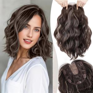 11 Inch Short Wavy Hair Topper for Women, 6.5"x6.5" Base Clip in Hairpiece, Synthetic Lightweight Breathable, for Thinning Hair & Gray Roots, Instant Volume & Coverage