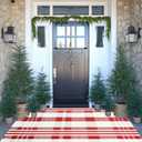 Christmas Door Mat Outdoor 3' x 5' Red and White Plaid Rug Christmas Decor Rug Cotton Hand-Woven Layered Door Mats Washable Carpet for Front Porch, Kitchen, Farmhouse, Entryway (3' x 5')