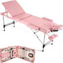 Careboda Massage Table Professional Massge Bed 3 Fold 82 Inches Height Adjustable (Macaron Pink)