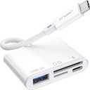 4-in-1 USB C SD Card Reader, JSAUX USB-C Micro SD Card Reader with (USB 3.0 & Charging) Port Compatible with iPhone 16/16 Plus/16 Pro/16 Pro Max, Android, Mac, Galaxy, iPad Pro, Camera -White