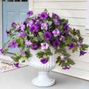 2PCS Artificial Petunia Flowers for Outdoors, Fake Flowers for Outdoor Planters UV Resistant Faux Silk Petunias for Garden Porch Yard Balcony Patio Realistic Home Kitchen Decor(Double Purple)