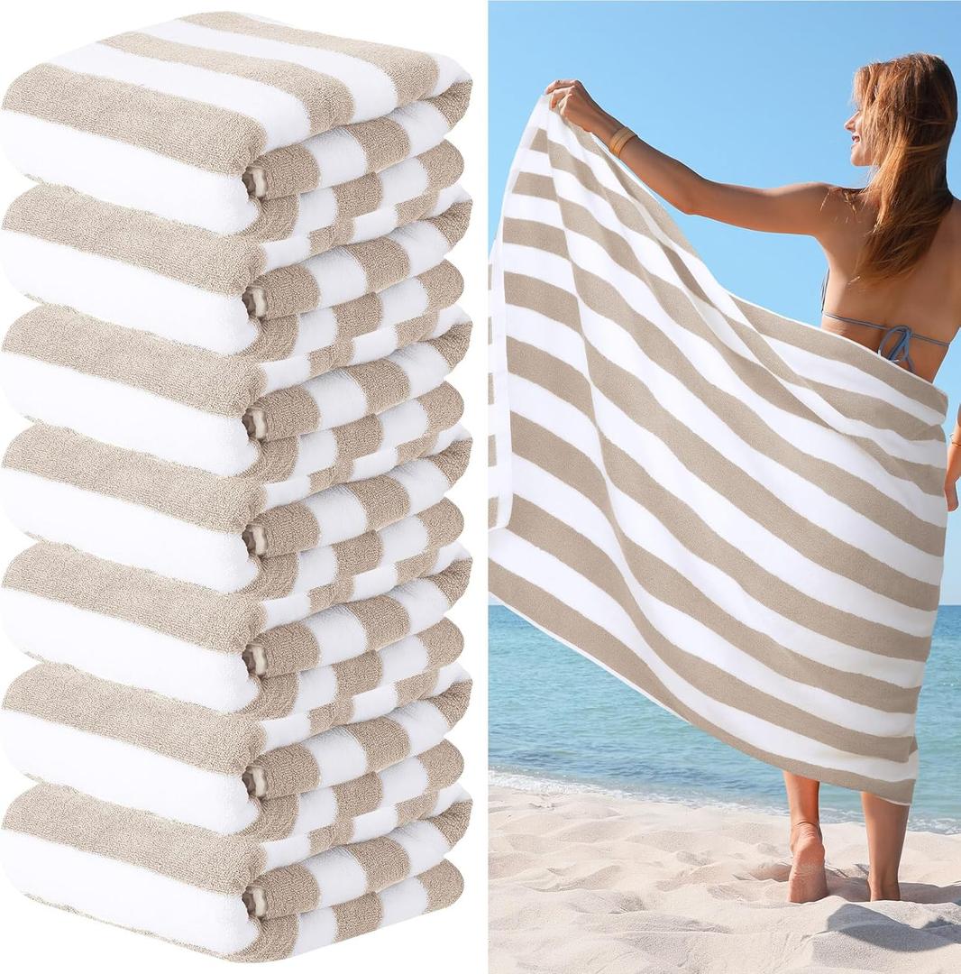 EBOOT 7 Pieces 100% Cotton Pool Beach Towels 30 x 70 Inch Cabana Oversized Basics Turkish Pool Bath for Hotel Swimming Bathroom(Brown)