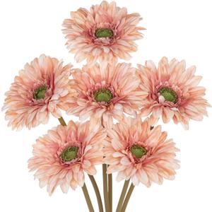 Briful Realistic Fake Flowers Bulk – 6pcs Gerbera Daisy Artificial Flowers Bouquet, Spring Summer Faux Flowers Indoor for Vase Filler, Wedding Centerpieces, Home & Outdoor Decor, Pink