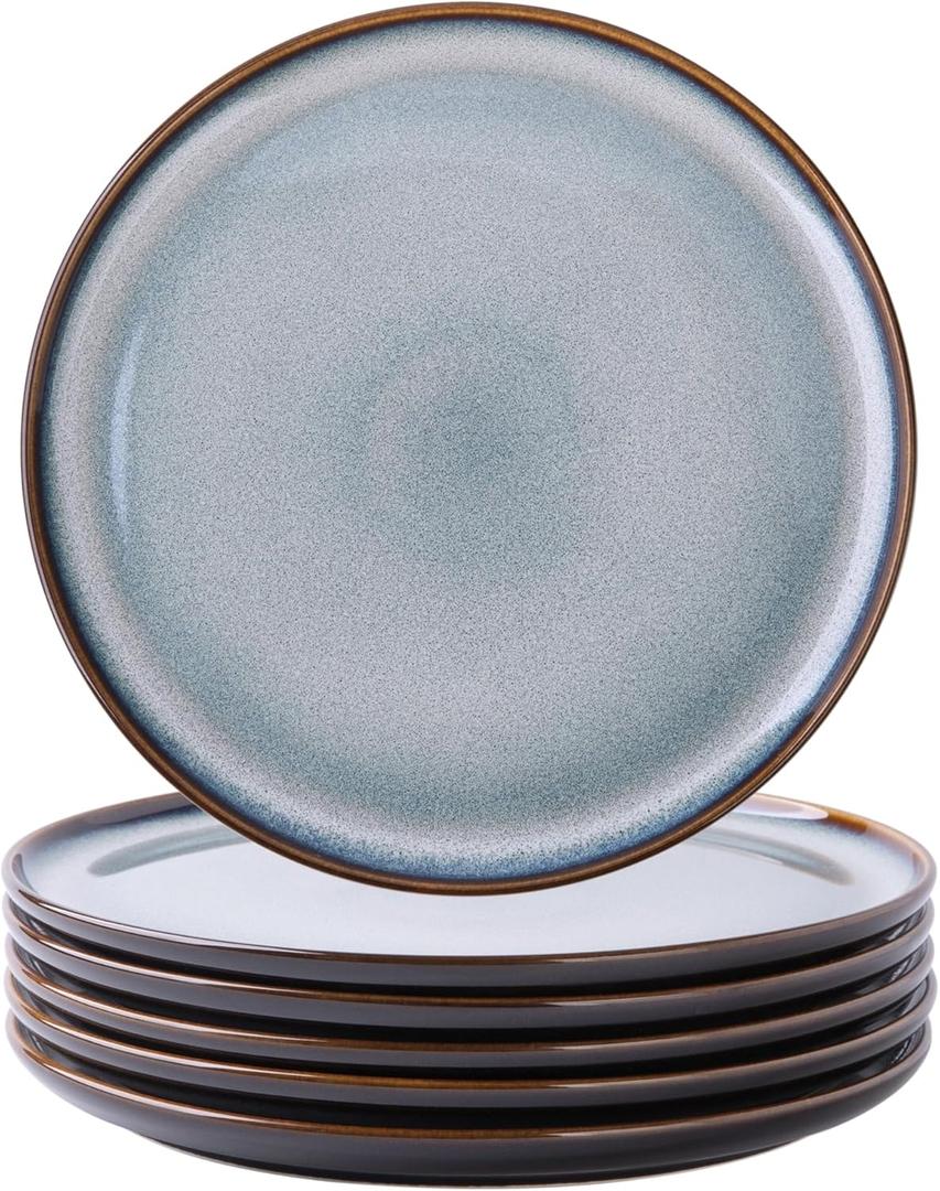 LERATIO Ceramic Dinner Plates Set of 6, 10.5 Inch Reactive Glaze Porcelain Plates, Modern Shape Dinnerware Dishes Set for Kitchen,Microwave&Dishwasher&Oven Safe, Scratch Resistant,Gray/Blue