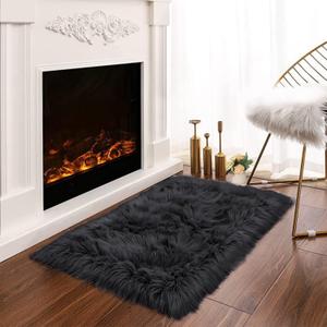 Latepis Black Fur Rug for Bedroom Throw Rugs 2x3 Faux Sheepskin Rug Washable Fluffy Shag Rugs Carpet for Cushion Pet Mat Room Dcor Rectangle