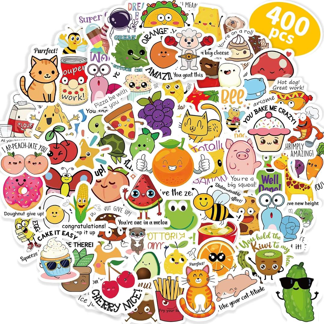 Benresive 400 Pcs Cute Kawaii Stickers Bulk - 80 Styles, Waterproof Vinyl for Kids, Teens, Girls - Hydroflask, Laptop, Skateboard, Classroom Sticker Packs
