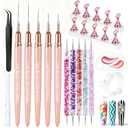 Artdone Nail Art Pens And Brushes Set With Liner Paint Dotting Tools, 11PCS Black Color Nail Tools For Long Lines, Thin Details, Fine Drawing For UV Gel Polish Design Sizes 5/8/12/20/25mm