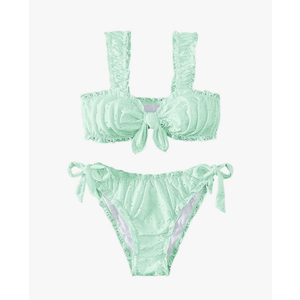SHENHE Women's 2 Piece Cute Ruffle Swimsuit Knot Front Eyelet Tie Side Cut Bikini Set XL