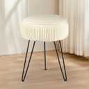 Velvet Vanity Stool with Storage, Round Ottoman Vanity Chairs with Anti-Slip Feet, Dressing Table Seat Foot Stool with Black Legs, Furry Padded Seat Side Table for Makeup Bedroom, White, 1 Pack