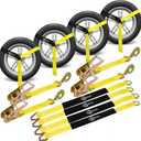 Trekassy 2x 144 Car Tie Down Straps for Trailers Heavy Duty, 10000lbs Break Strength, 4 Pack Steel Ratchet, 4 Adjustable Car Hauler Straps, 4 Axle Straps (Yellow)