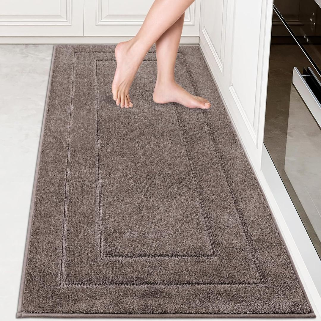PURRUGS Machine Washable Kitchen Rug 32" x 70", Non-Slip/Skid Hallway Runner Rug, Super Absorbent Soft Area Rug for Kitchen, Hallway & Laundry, Rolled Packaging, Grayish Brown