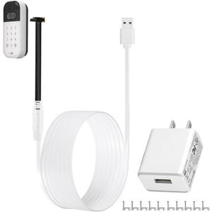 10ft/3m Power Cable and Adapter for myQ Smart Garage Door Video Keypad, Weatherproof Outdoor Flat Charging Cable Continuously Charging Your Video Keypad, Includes White Mounting Nails