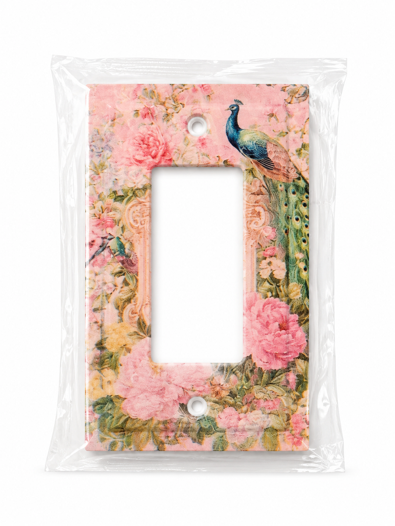 Outlet Covers Vintage Blue Boho Medal 1 Gang Wall Plate Single Rocker Light Switch Cover Bohemian Decorative GFCI Receptacle Cover Electrical Switchplate for Bathroom Home Decor