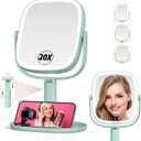 Mocado Makeup Mirror with Lights, 1X/20X Magnifying Mirror with Light, Vanity Mirror with 3 Colors Lights, Height Adjustable Lighted Makeup Mirror, Double Sided 360Rotation, Memory Function (Green)