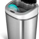 NINESTARS Automatic Touchless Infrared Motion Sensor Trash Can with Stainless Steel Base & Oval, Silver/Black Lid, 21 Gal