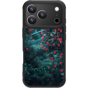 FUNMIKO for iPhone 17 Pro Case Wireless Charging & Military-Grade Protection - Trendy Pattern Design for Women Girls, Matte Non-Slip Phone Cover with Shockproof Corners - Blooming Red Florals