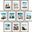 decorUhome 12x16 Picture Frame Set of 10, Display Photos 8.5x11 with Mat or 12x16 Unmatted for Picture Frames Collage Wall Decor, Brown