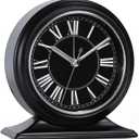 AYRELY 4-inch Battery Operated Alarm Clock Silent Analog Desk Clocks with Light Vintage Metal Table Clock for Living Room Shelf Bedside Home Decor (Black-Roman)