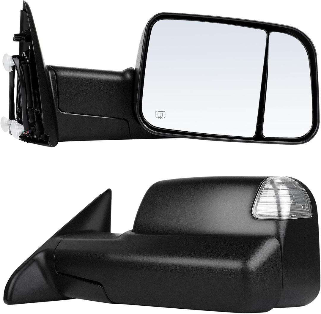 ECCPP Towing Mirrors Fit For 2009-10 For Dodge For Ram 1500 2011-2016 For Ram 1500 2500 3500 Pickup Signal Lights Pair Power Heated Passenger & Driver Side Side Mirrors, 25 x 12 x 12.5 inches