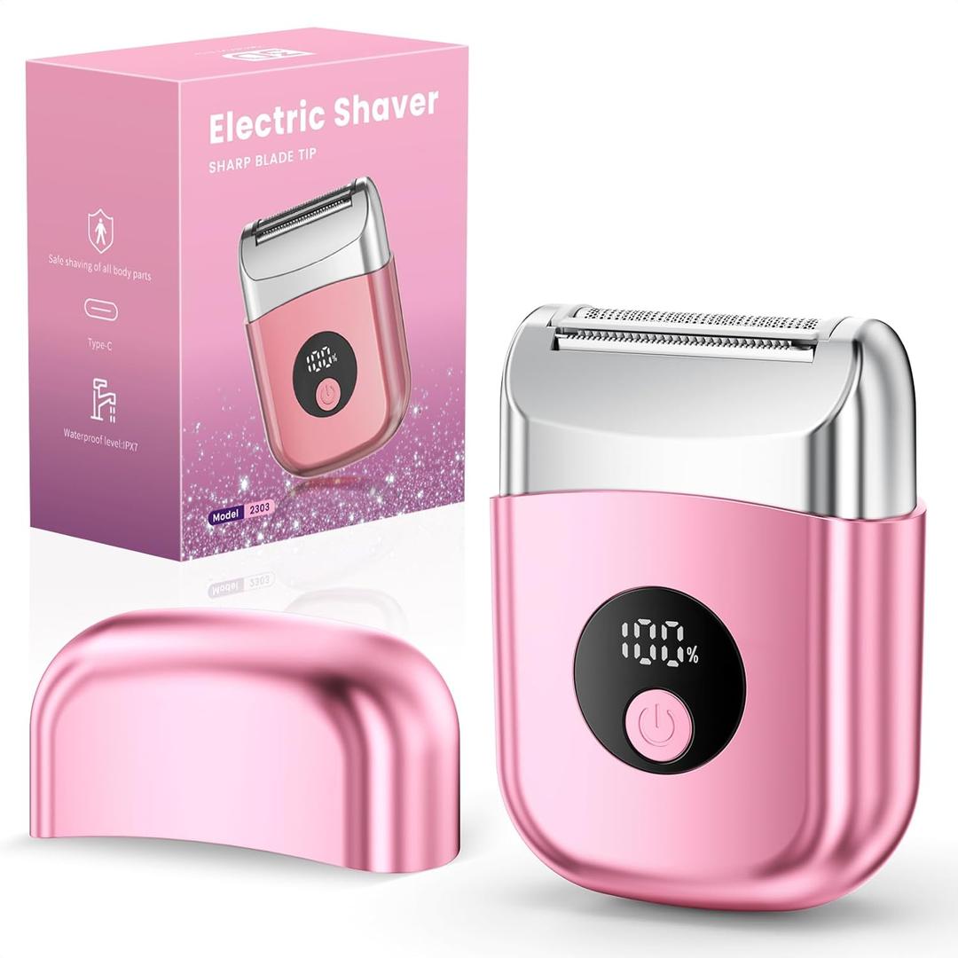 Cordless Electric Razors for Women, Travel Electric Shaver with LED Display, Rechargeable Body Trimmer Shaver for Private Area, Face Underarms Bikini,Lips,arms, Legs (Pink)