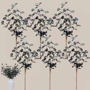 RyddeligHome 6 Branches Artificial Long Eucalpytus Stems for Tall Vase, Eucalyptus Centerpieces for Tables, 23" Dusty Green Faux Stems for Vase, Realistic Greenery Branches Fillers for Home Dcor