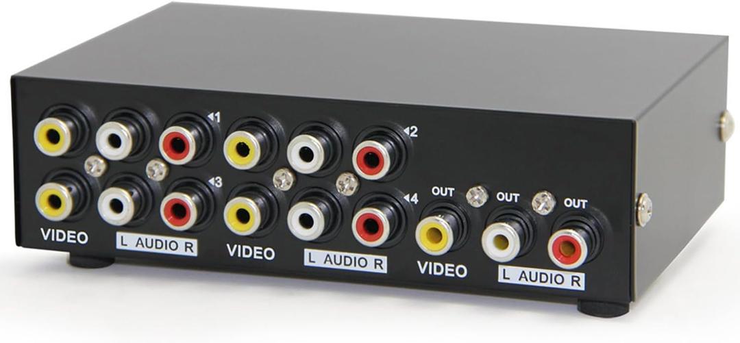 Panlong 4-Way AV Switch RCA Switcher 4 in 1 Out Composite Video L/R Stereo Audio Selector Box for DVD STB Game Consoles