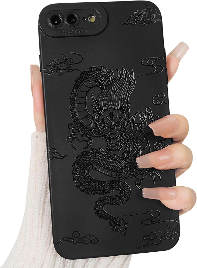 Lovmooful Compatible for iPhone 7Plus/8Plus Case Cute Cool Dragon Black Design for Girls Women Soft TPU Shockproof Protective Girly for iPhone 7Plus/8Plus-Dragon