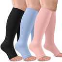 3 Pack Copper Compression Socks for Women & Men, 20-30mmHg Open Toe Knee High Stockings for Circulation Support L/XL
