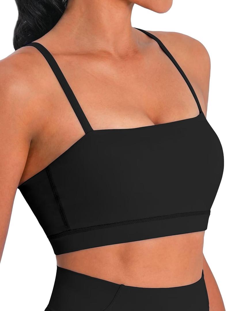 Sunzel Womens Sports Bra Buttery Soft Adjustable Straps Padded Yoga Bra Scoop Neck Wireless Bra Crop Top for Workout Gym (Large, Black)