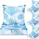 Hoteam 4 Set Outdoor Chair Patio Cushions Deep Seat Waterproof Chair Cushions 20 x 20 Inch for Patio Furniture Set Replacement Removable Seat and Back(Ocean)