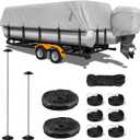 1200D Pontoon Boat Cover with Support Poles 2 Pack, Heavy Duty Pontoon Boat Cover, 17-20 ft Boat Cover for Pontoon with Motor Cover, Adjustable 14 Tie Down Straps,Gray