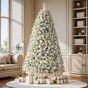 7.5 FT Pre-lit Snow Flocked Christmas Tree Spruce with Remote Control, 350 Warm White Multi-Color Changing LED Lights, Artificial Hinged/Feel Real/Realistic for Home, Dual Color LED