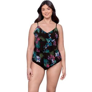 Aqua Green Womens Triple Ruffle Tier Swim Tankini Top with Adjustable Straps (X-Large, Palm Night)